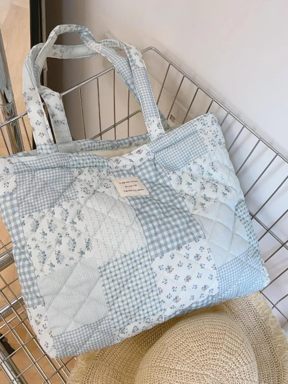 Floral Quilted Cotton Shoulder Bag for Women Daily Use Medium Size Handbag Large_9
